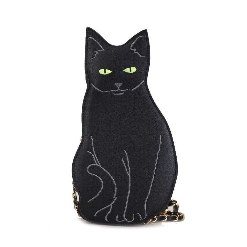 Black Cat Crossbody Chain Bag Pocketbook Purse Fur Mom Lady Faux Leather - Picture 8 of 8
